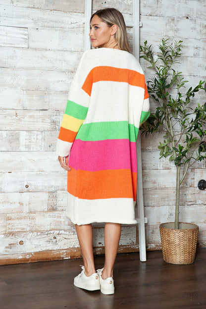 Color Block V-Neck Long Sleeve Sweater Dress