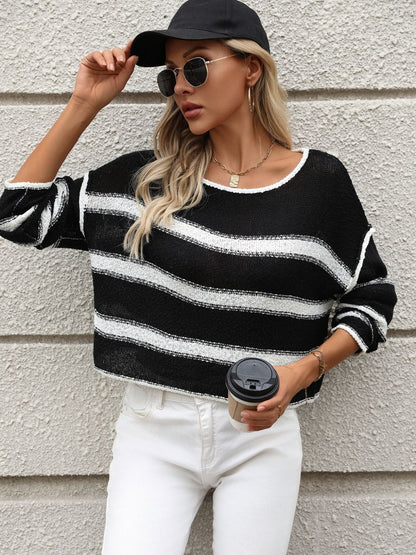 Striped Round Neck Long Sleeve Sweater