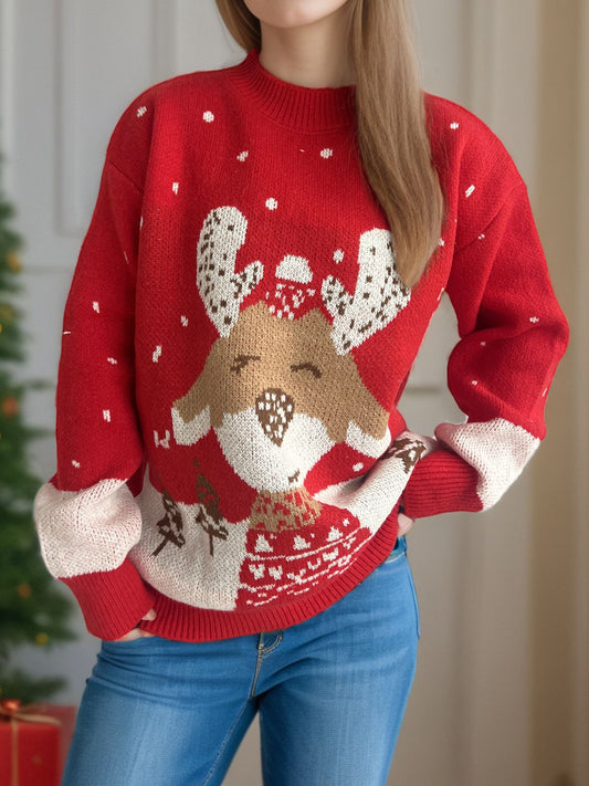 Reindeer Mock Neck Long Sleeve Sweater