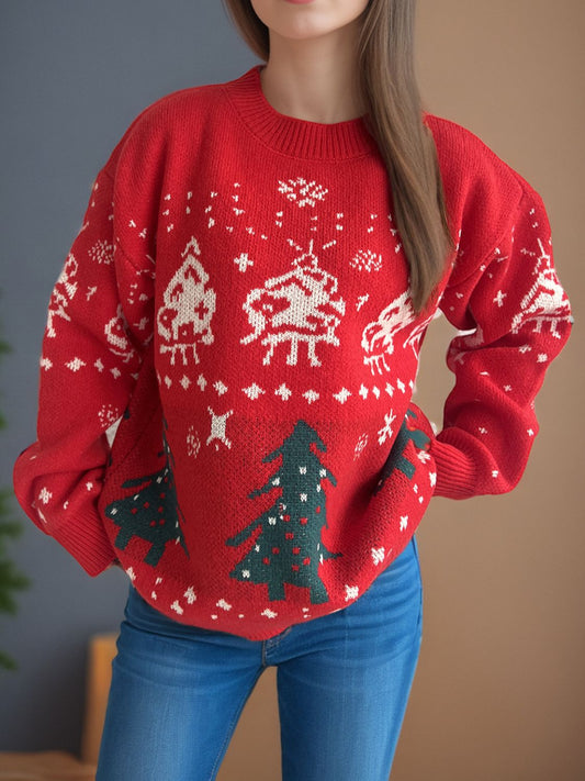 Christmas Element Round Neck Long Sleeve Sweater