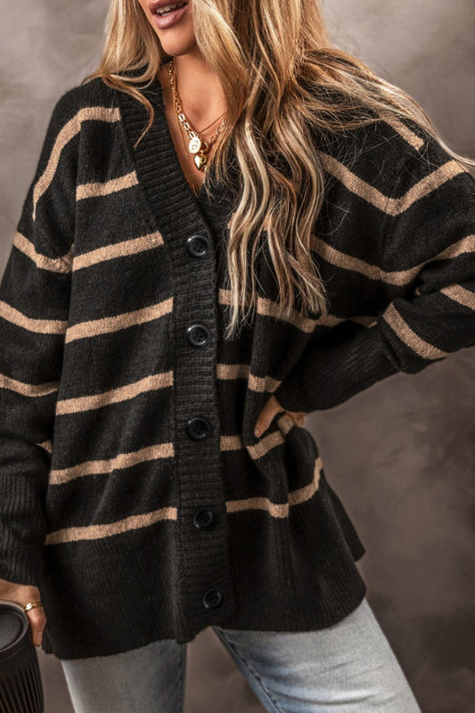 Striped Button Down Long Sleeve Cardigan