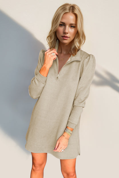 Double Take Textured Quarter Zip Long Sleeve Dress