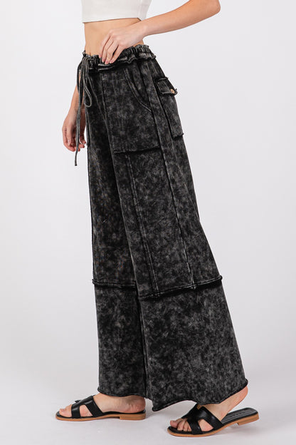 SAGE + FIG Mineral Washed Terry Wide Leg Pants