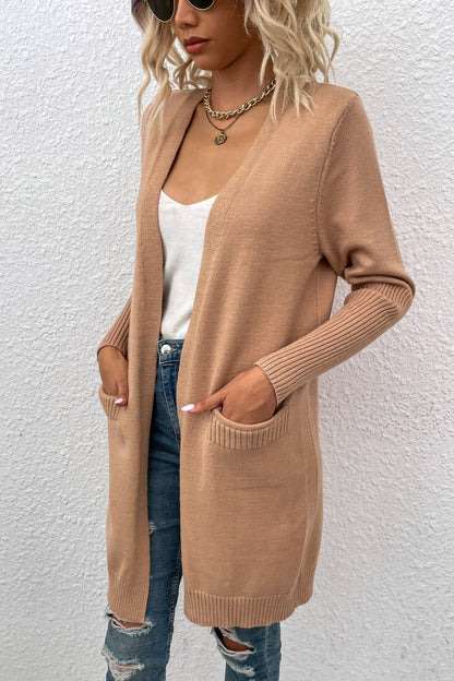 Open Front Long Sleeve Cardigan with Pockets